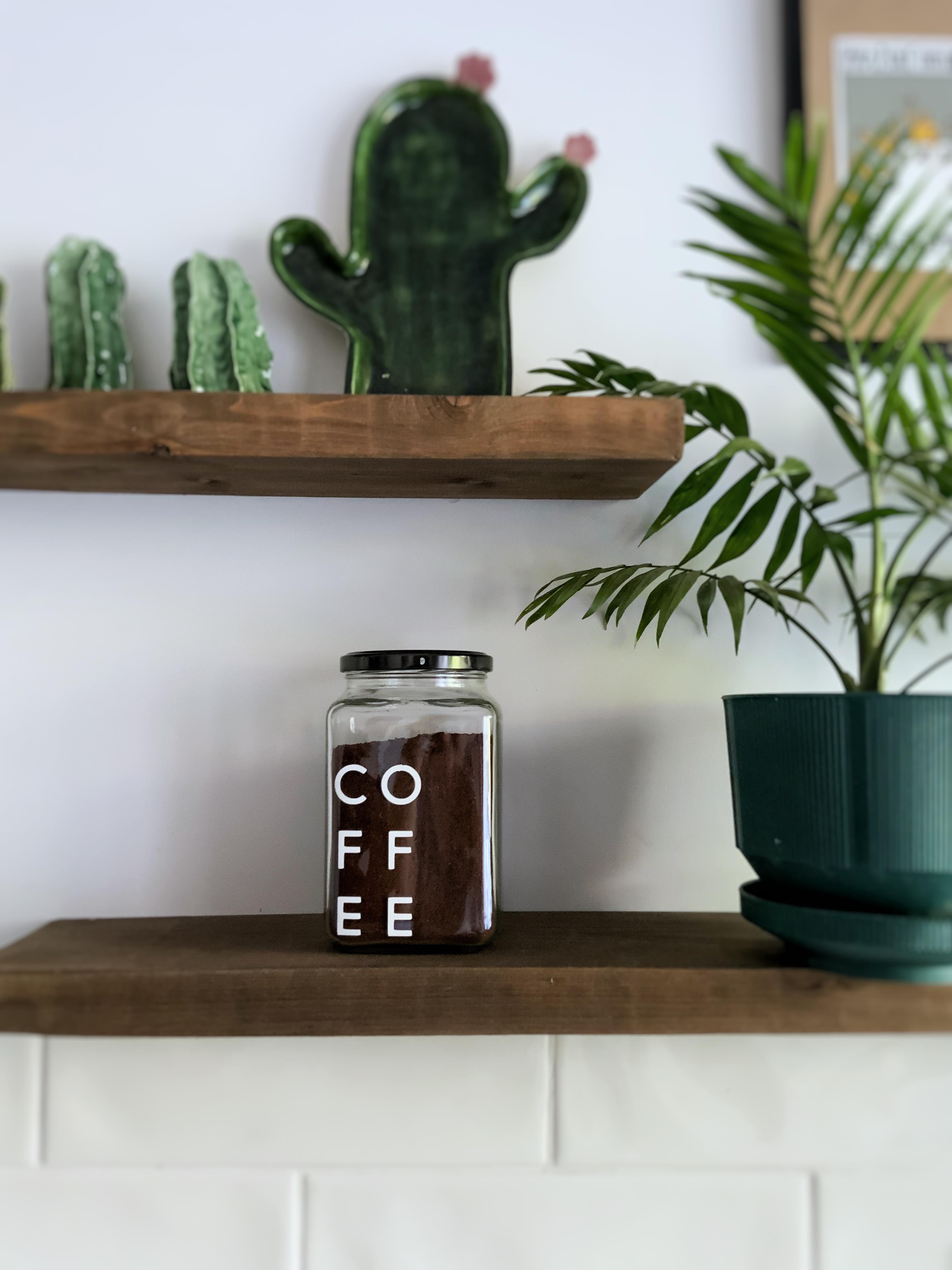 Cam dekoratif Erzak kahve kavanozu çay şeker kavanozu 1000 Cc Coffee etiketli