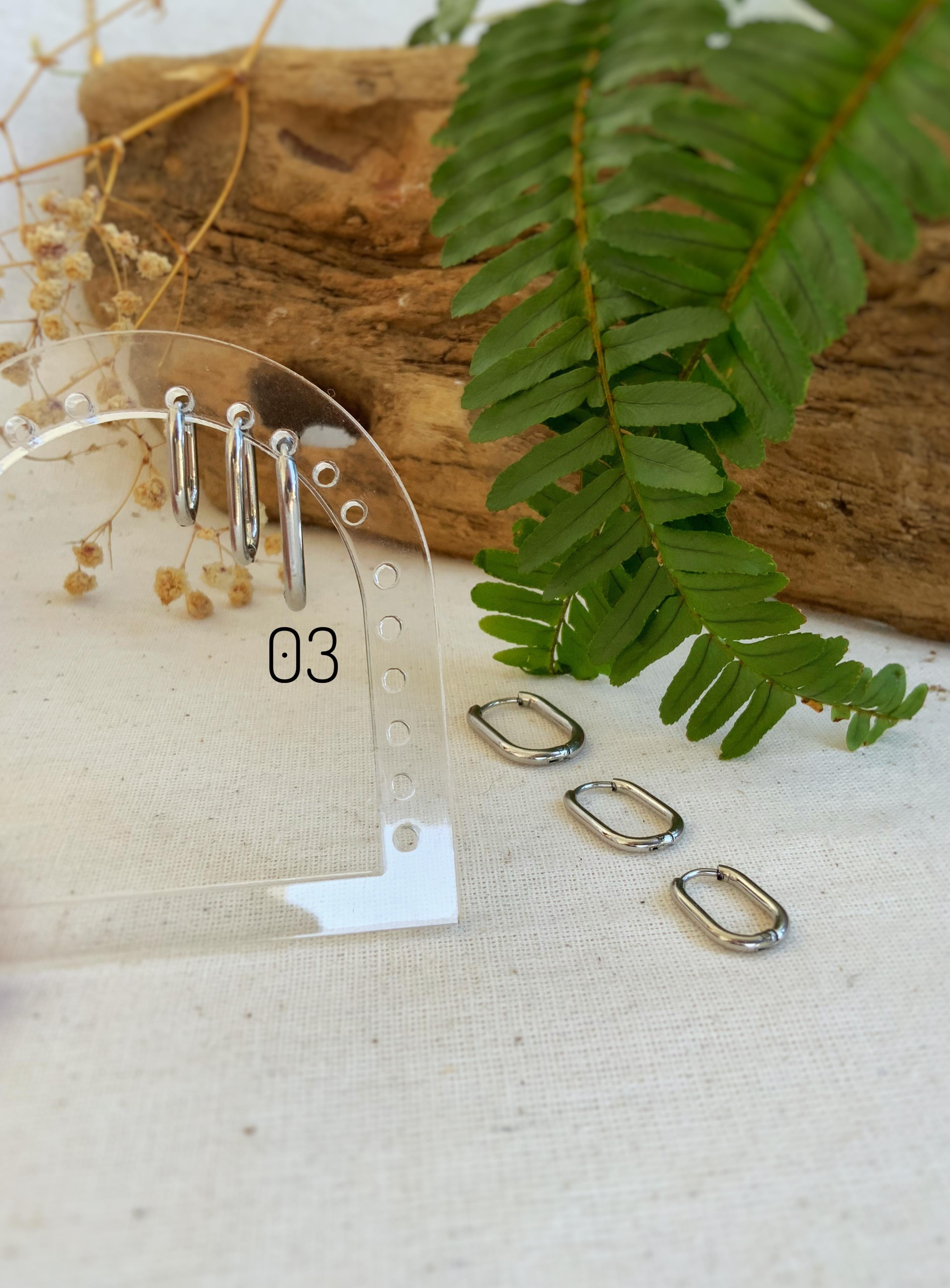 Çelik Oval Gümüş Küpe 03