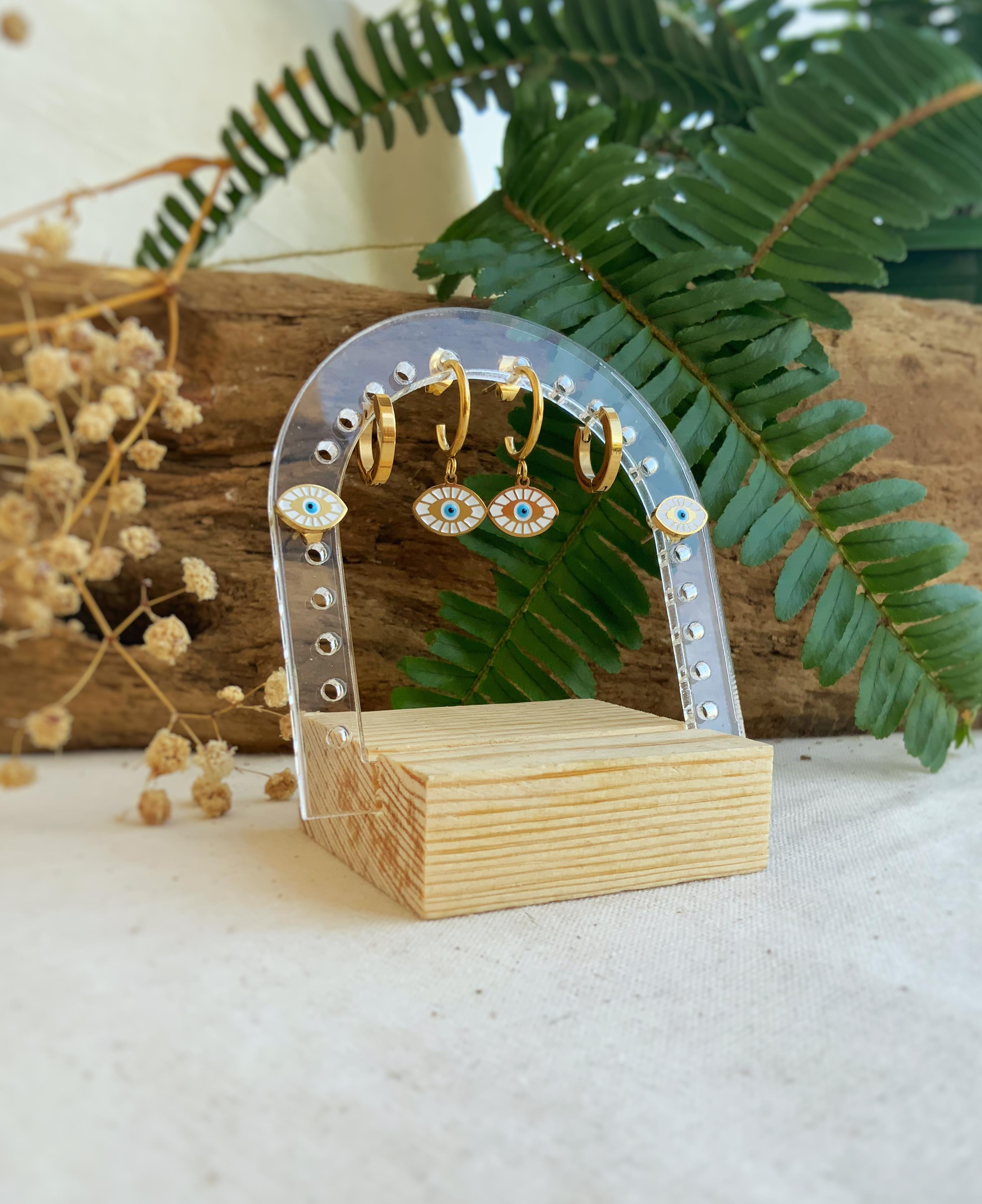 Göz Çelik Küpe Seti + Küpelik