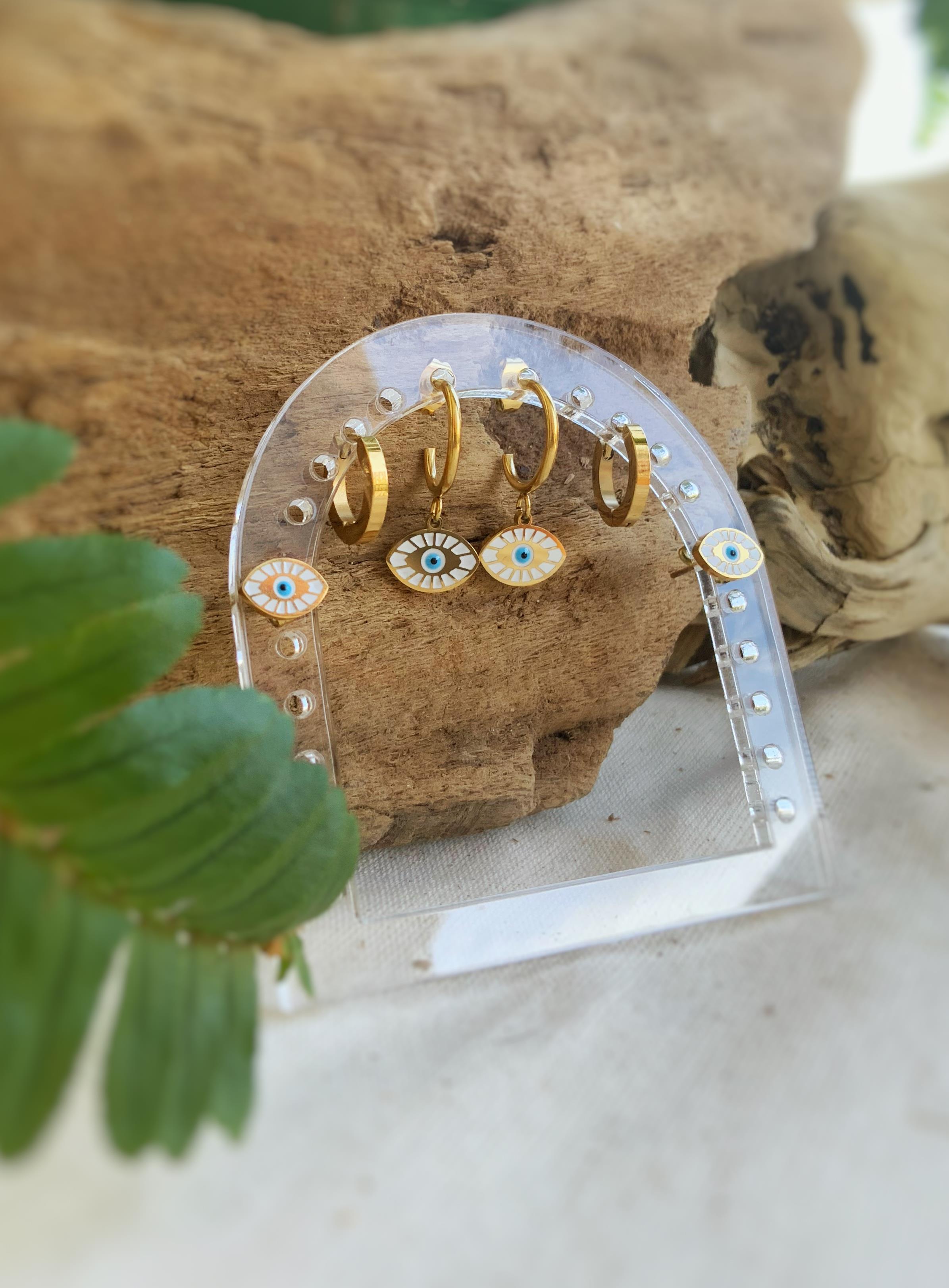 Göz Çelik Küpe Seti + Küpelik