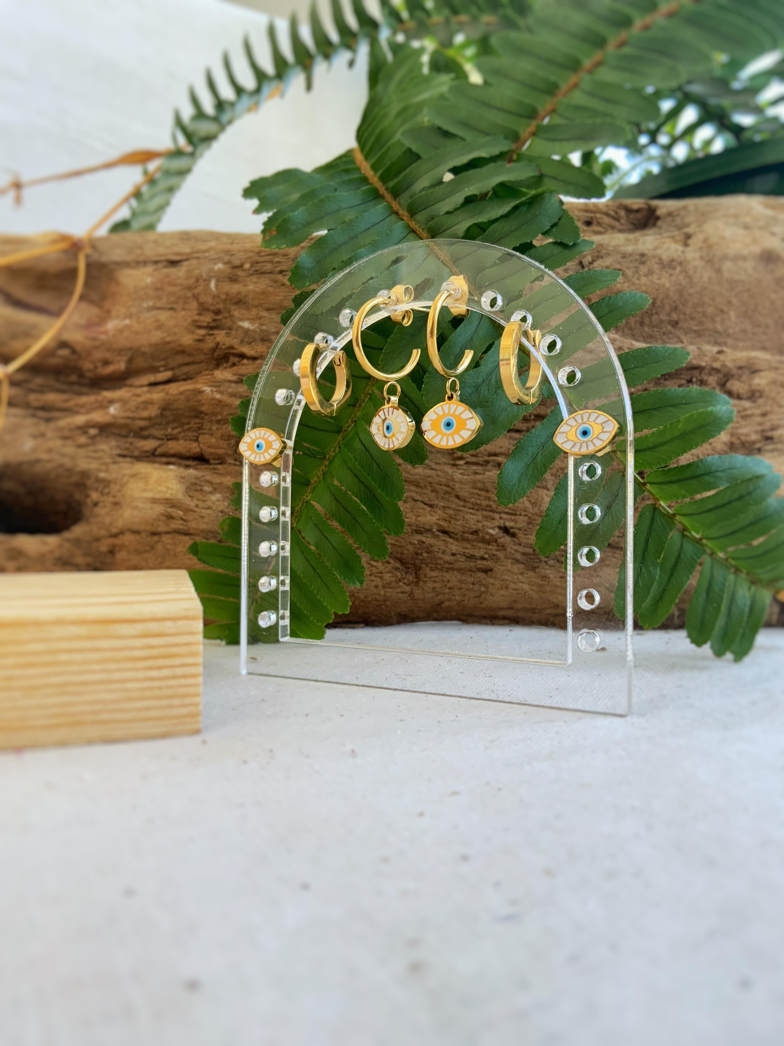 Göz Çelik Küpe Seti + Küpelik