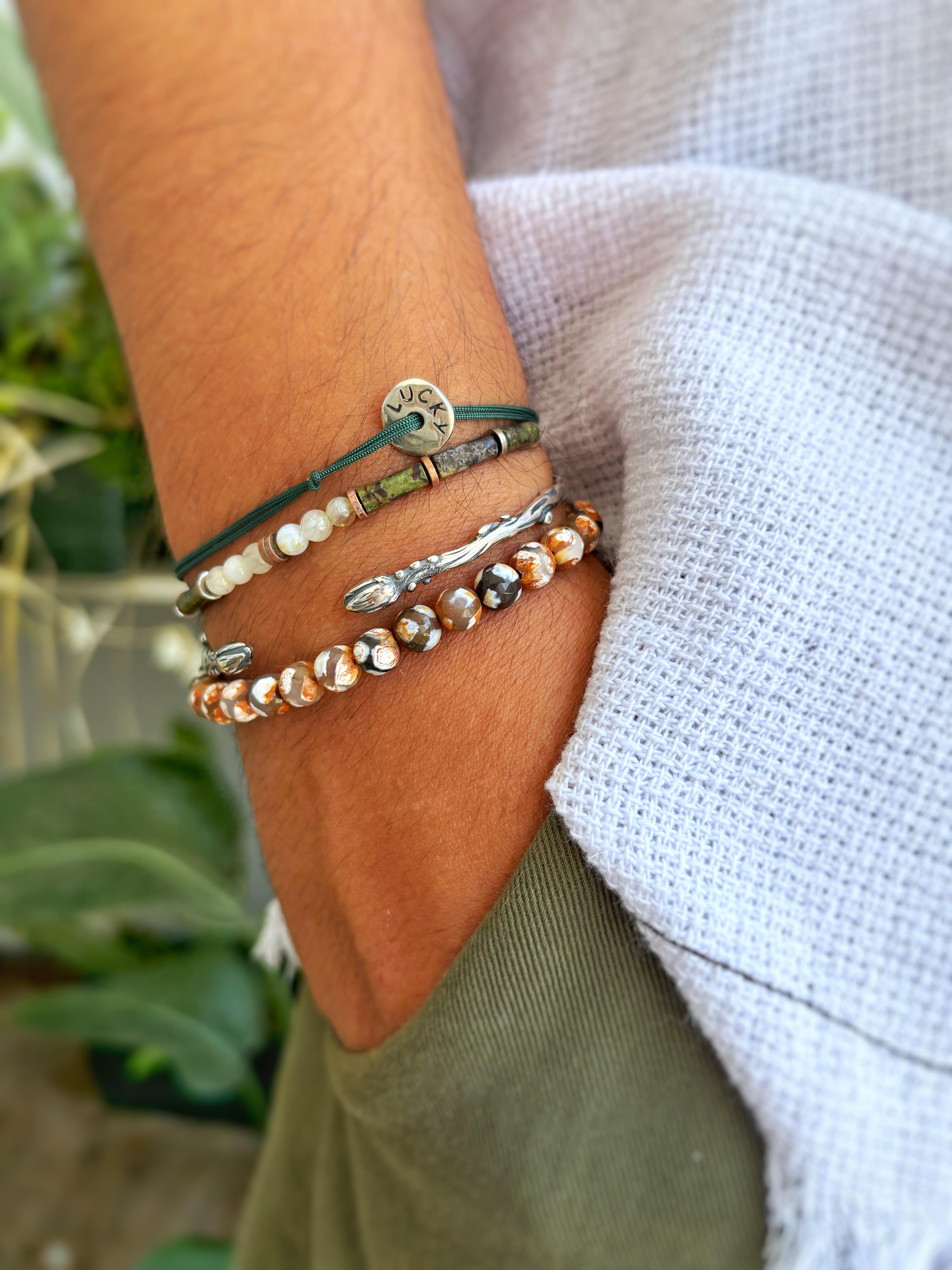 Kahve Çizgili Akik Unisex Bileklik