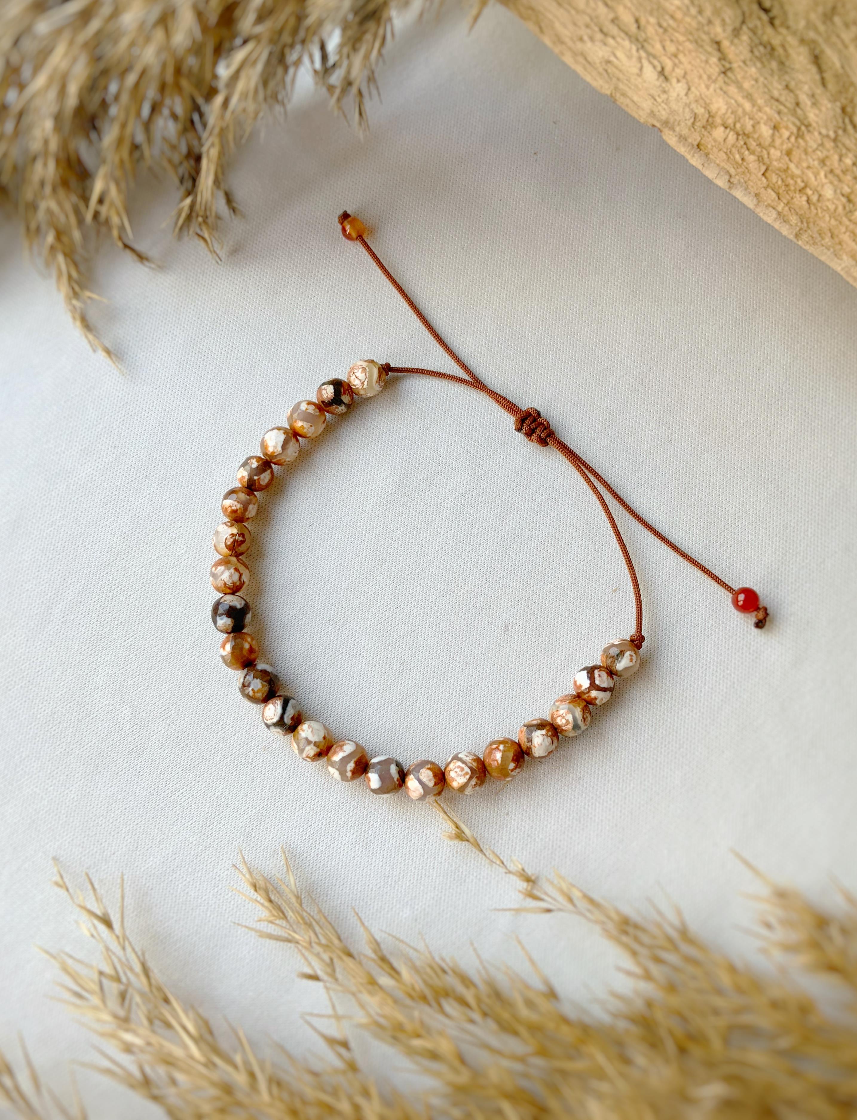 Kahve Çizgili Akik Unisex Bileklik