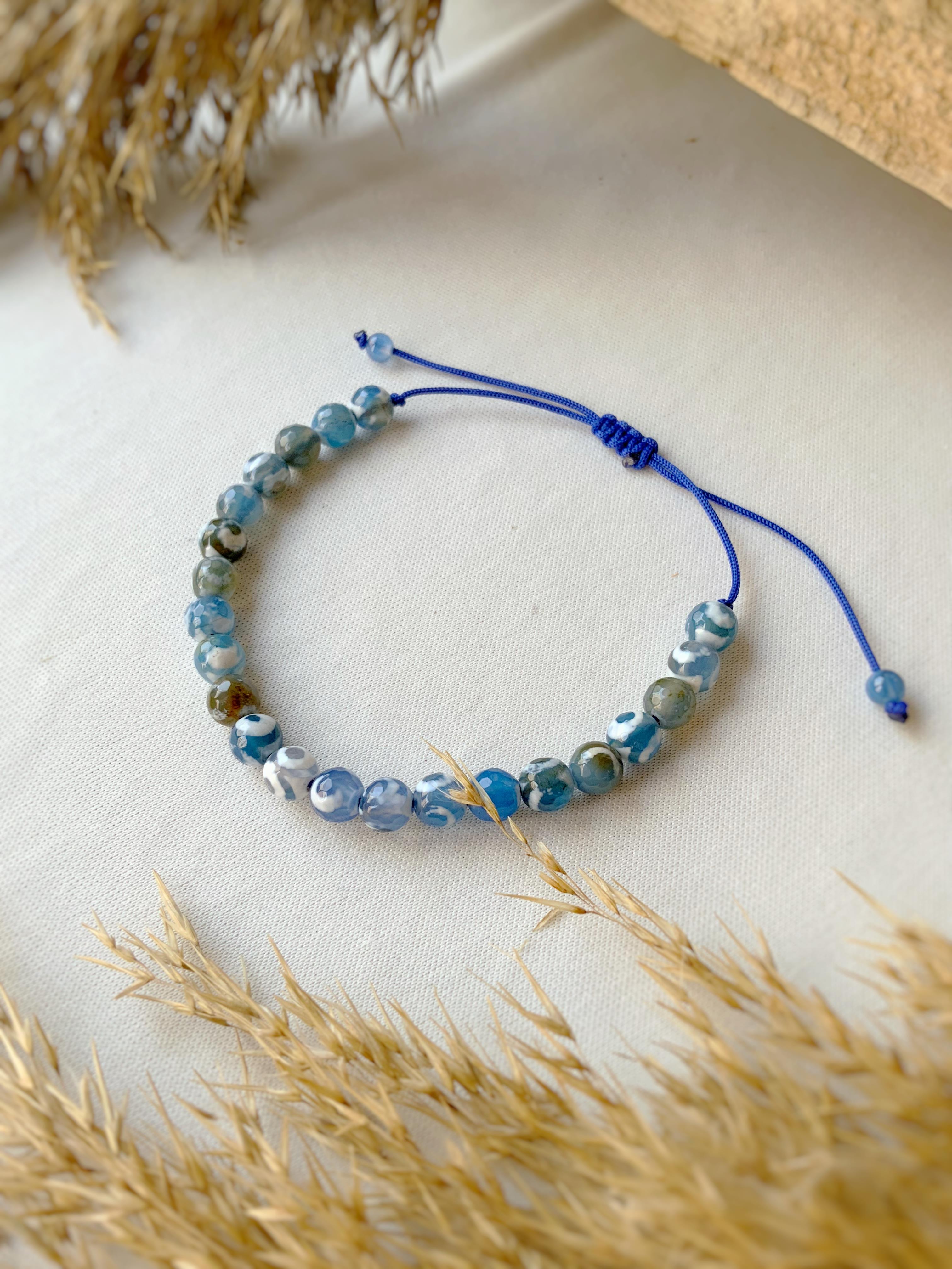 Mavi Çizgili Akik Unisex Bileklik