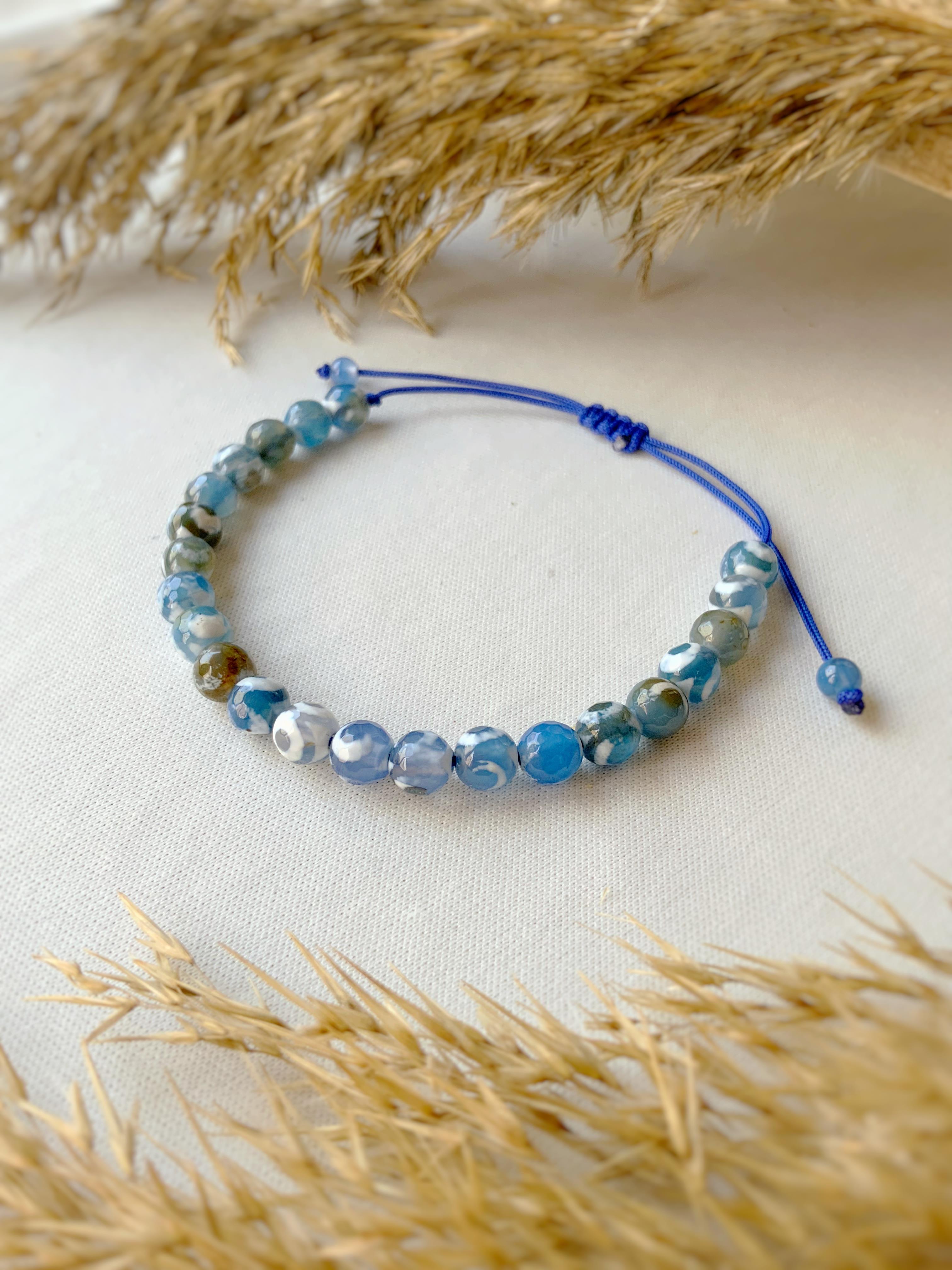 Mavi Çizgili Akik Unisex Bileklik