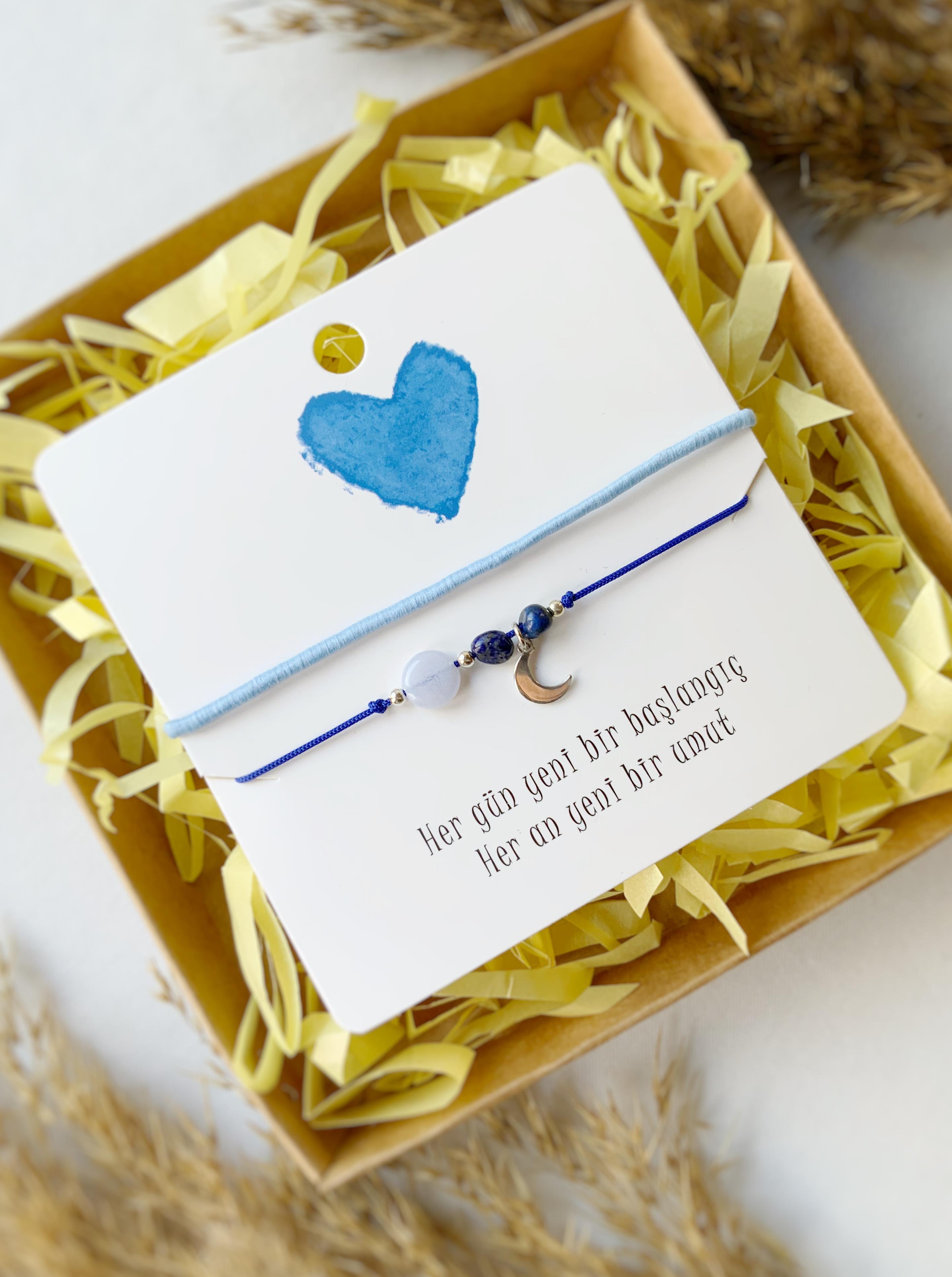 Minimal Ay Bileklik Lapis Lazuli ve Kalsedon