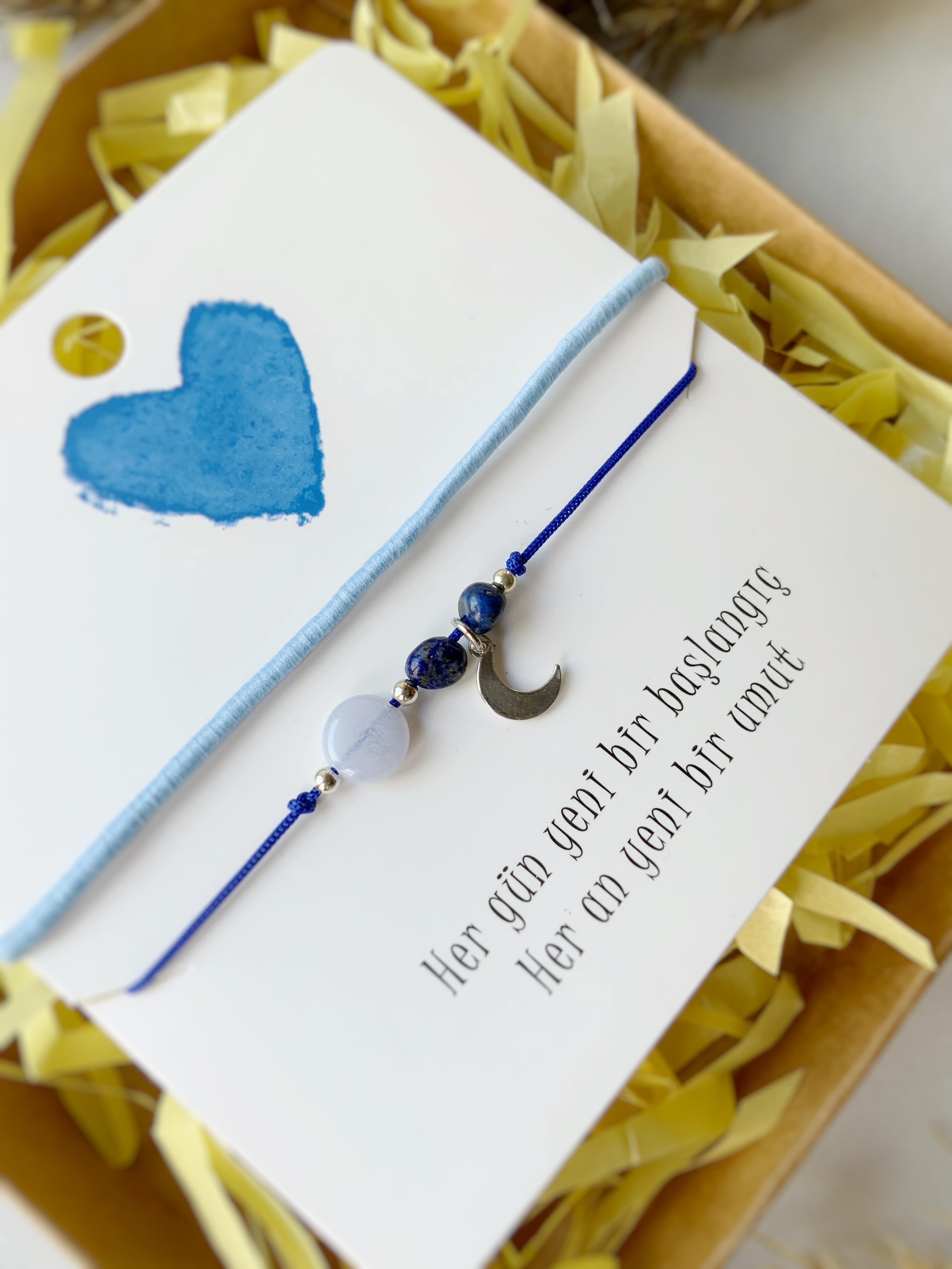 Minimal Ay Bileklik Lapis Lazuli ve Kalsedon