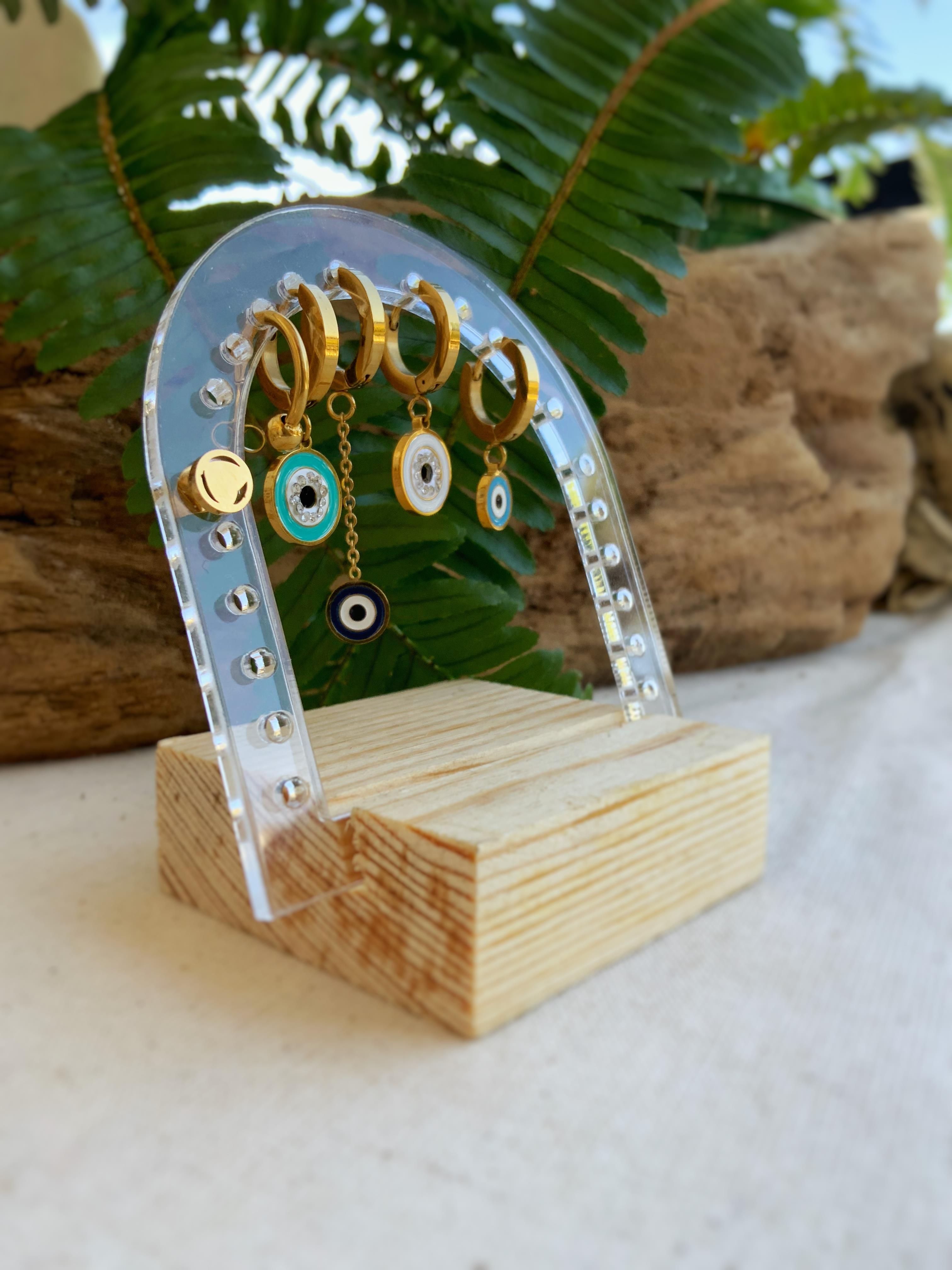 Nazar Çelik Küpe Seti + Küpelik