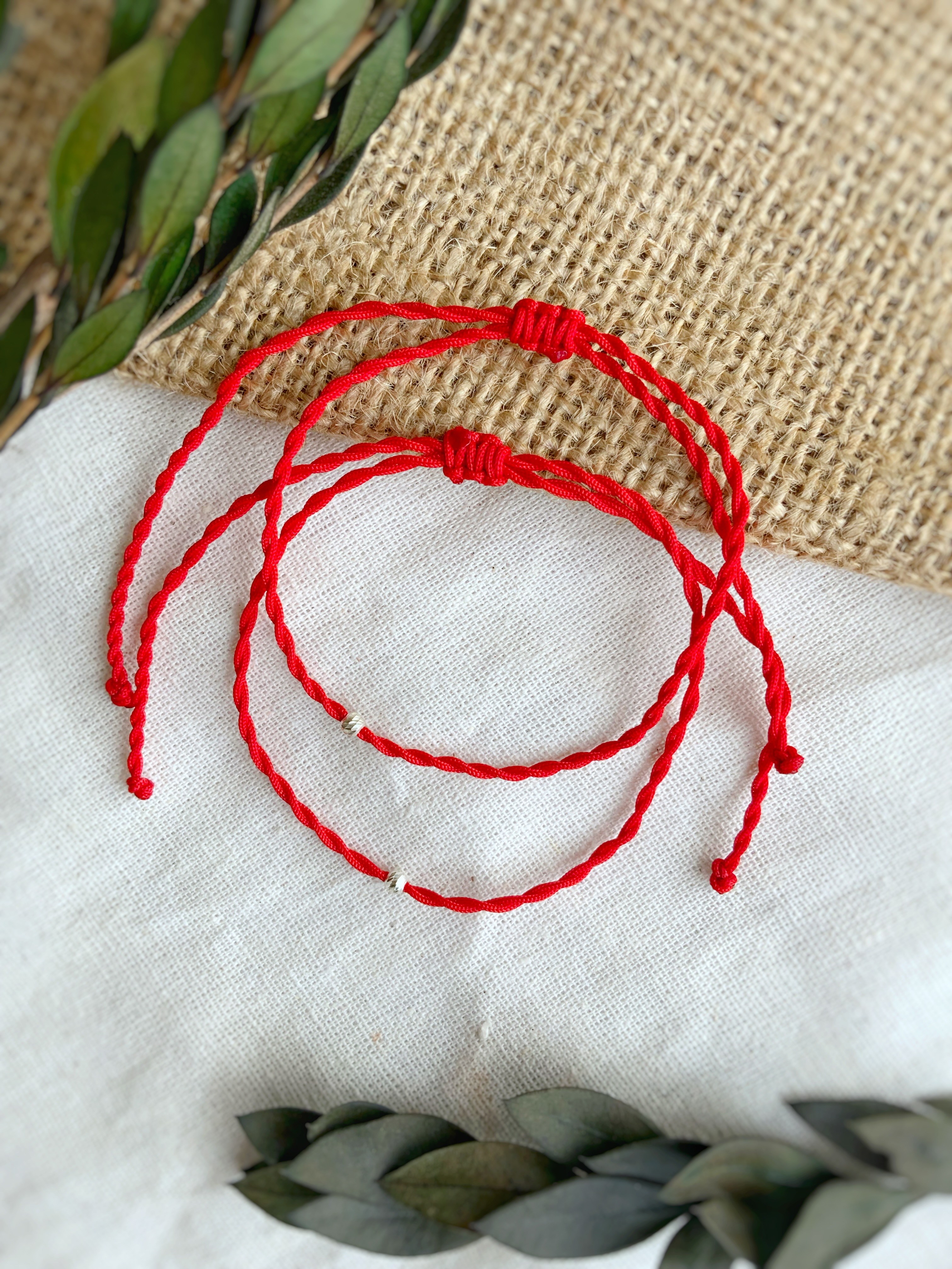 Red String 925 Ayar Gümüş Dorika Toplu 2li Kırmızı İp Çift Bileklik