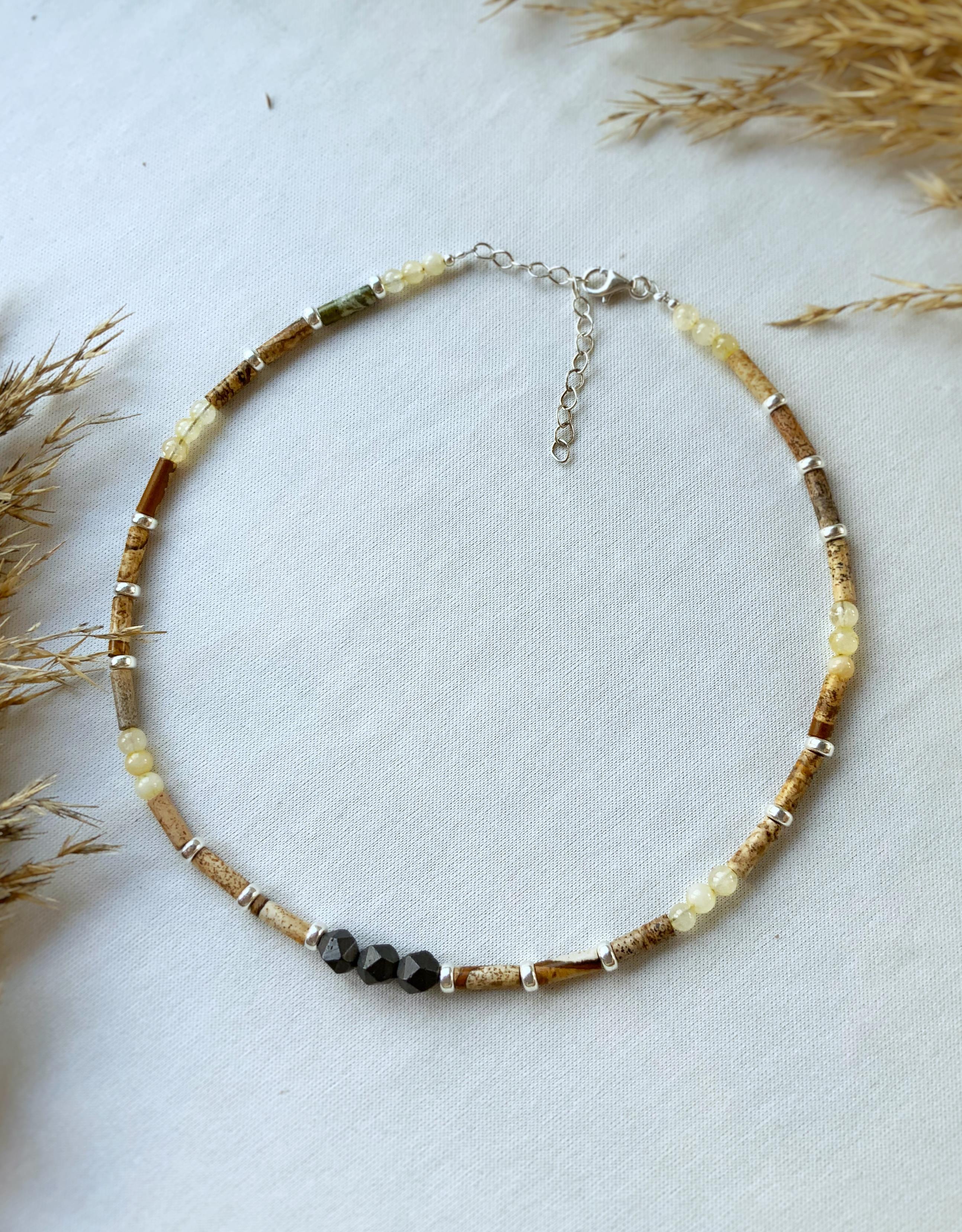 Ross Hematit Doğaltaş Tasarım Kolye 925 Ayar Gümüş