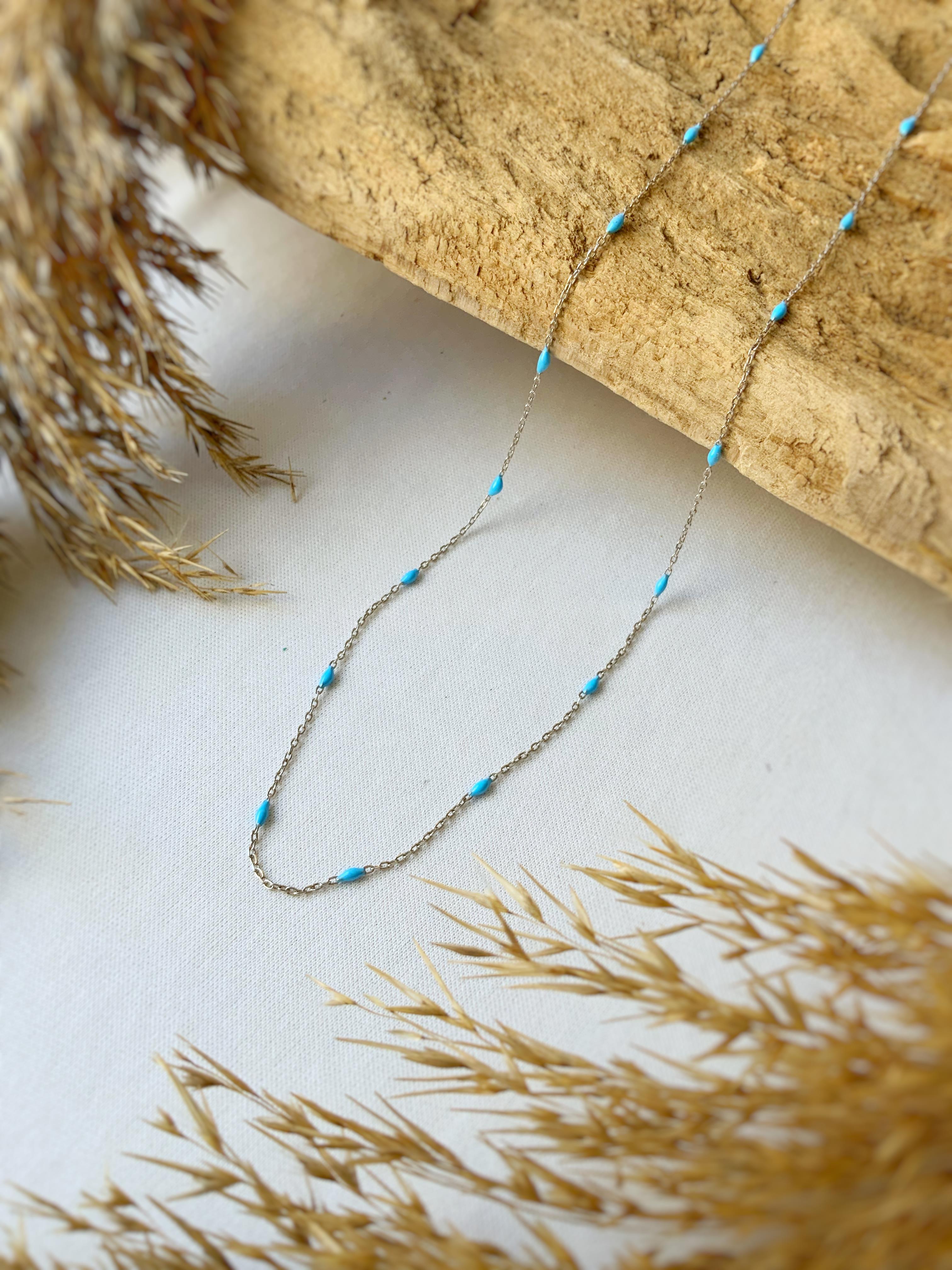 Turkuaz Mineli Gümüş Kolye