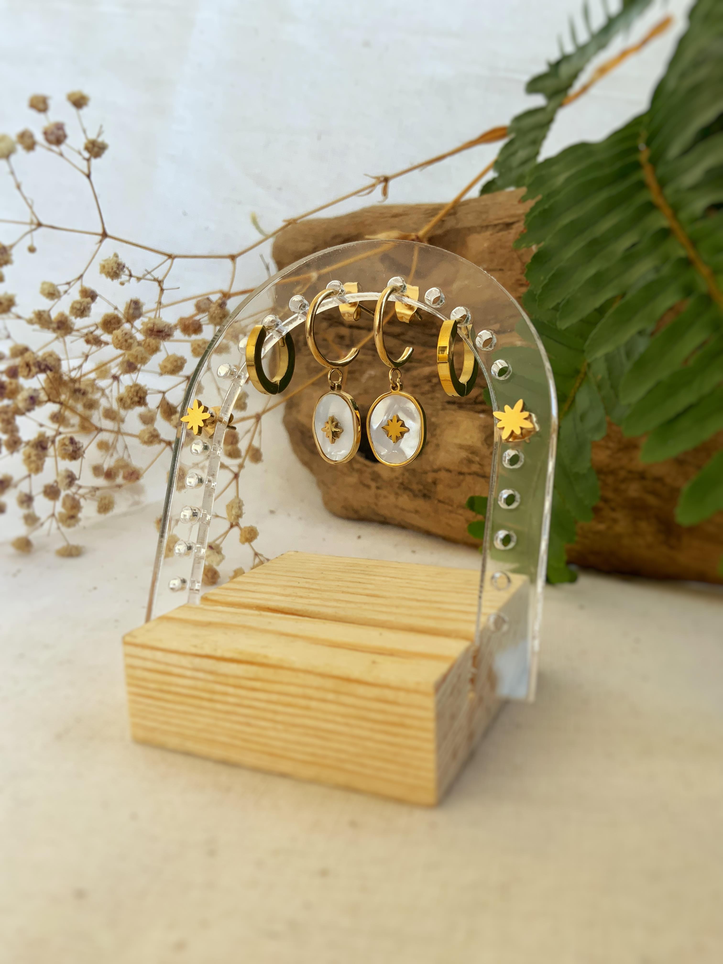 Yıldız Çelik Küpe Seti + Küpelik