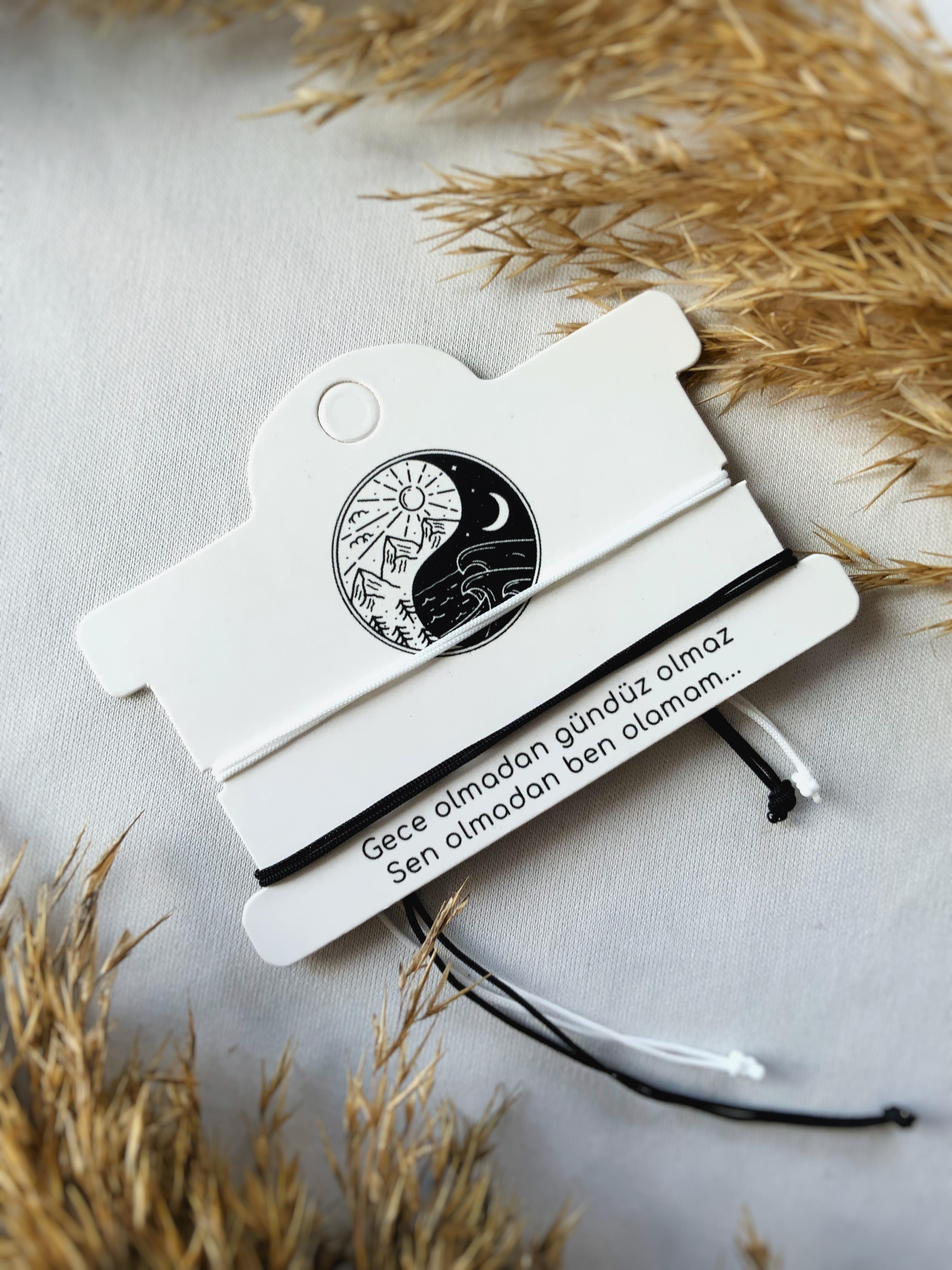 Ying yang Unisex çift Bilekliği Makrome detaylı siyah beyaz Şans bilekliği eş sevgili bff