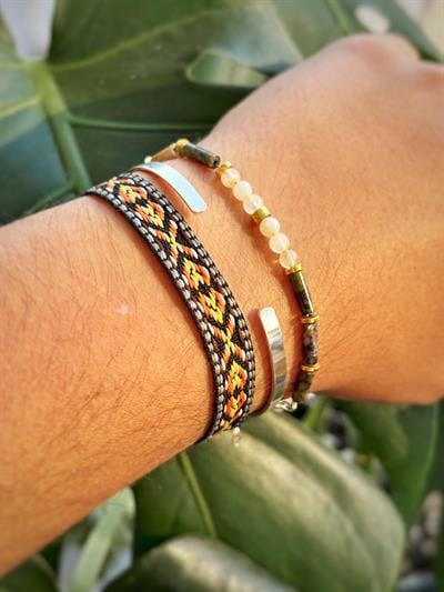 Unisex Dokuma Gümüş Detaylı Tasarım Otantik Bileklik