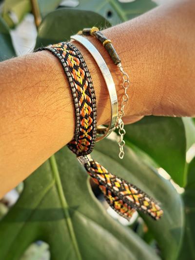 Unisex Dokuma Gümüş Detaylı Tasarım Otantik Bileklik