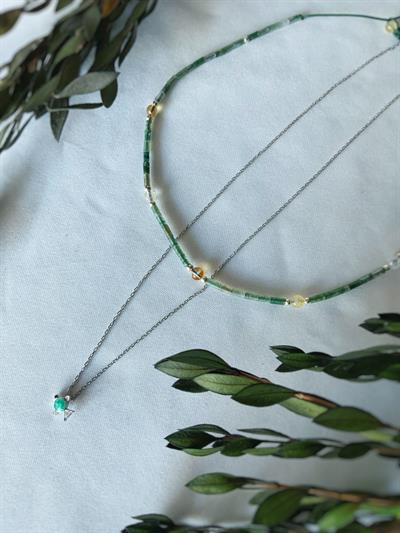 2li Yeşil Kolye Seti 925 Ayar Gümüş