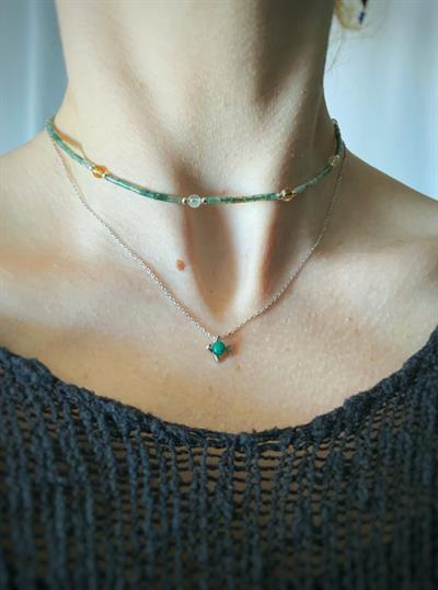 2li Yeşil Kolye Seti 925 Ayar Gümüş