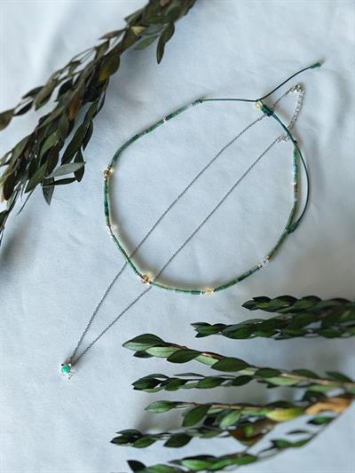 2li Yeşil Kolye Seti 925 Ayar Gümüş