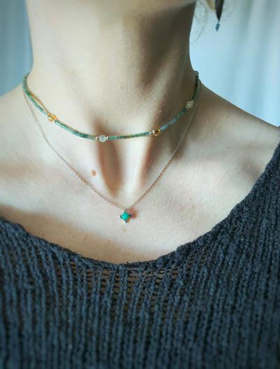 2li Yeşil Kolye Seti 925 Ayar Gümüş