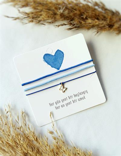 3lü Mavi Bileklik seti Kelebek