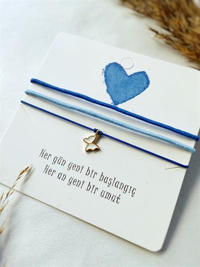 3lü Mavi Bileklik seti Kelebek