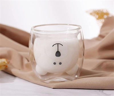 Ayıcık Tasarımlı Çift Cidarlı Cam Kupa, Çift Cidarlı Kulpsuz Cam Kupa