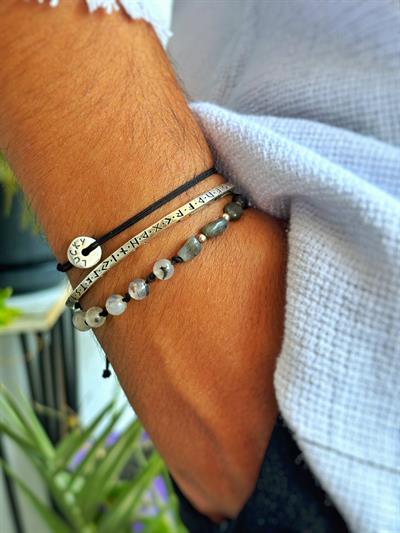 Beyaz Akik ve Labradorit Taşlı Unisex Bileklik