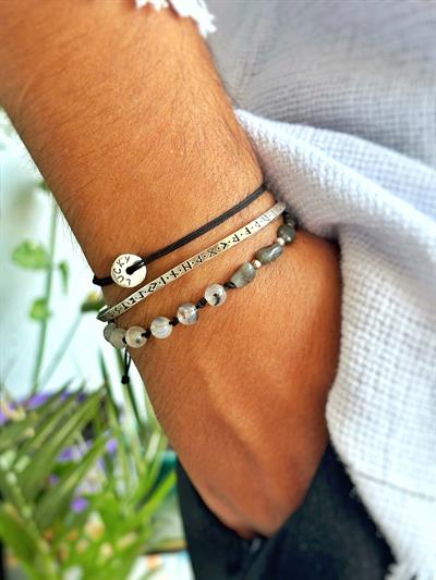 Beyaz Akik ve Labradorit Taşlı Unisex Bileklik