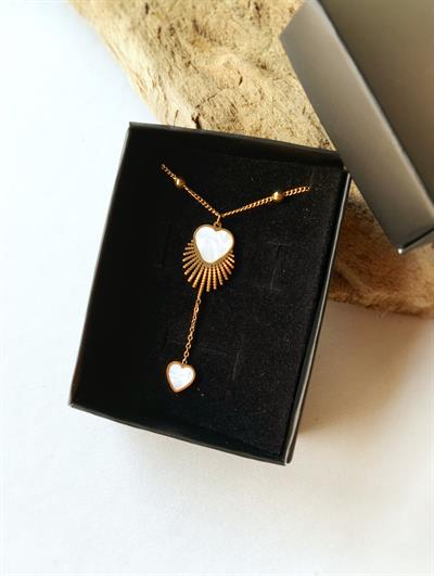 Beyaz Kalp Detaylı Çelik Kolye