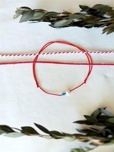 Boncuk detaylı Kırmızı ip halhal seti