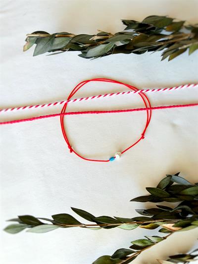 Boncuk detaylı Kırmızı ip halhal seti