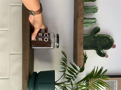 Cam 3lü dekoratif Erzak kahve çay şeker kavanozu 1000 Cc Coffee etiketli