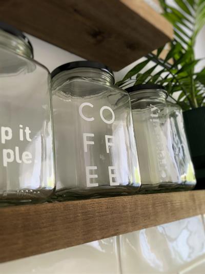 Cam 3lü dekoratif Erzak kahve çay şeker kavanozu 1000 Cc Coffee etiketli