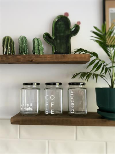 Cam 3lü dekoratif Erzak kahve çay şeker kavanozu 1000 Cc Coffee etiketli