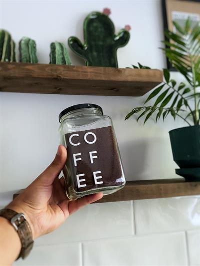 Cam dekoratif Erzak kahve kavanozu çay şeker kavanozu 1000 Cc Coffee etiketli