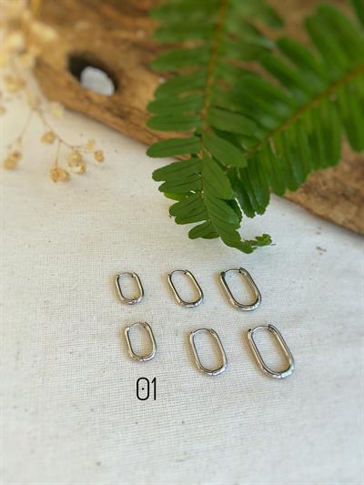 Çelik Oval Gümüş Küpe 01