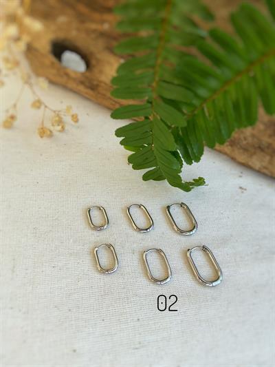 Çelik Oval Gümüş Küpe 02