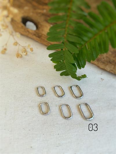 Çelik Oval Gümüş Küpe 03