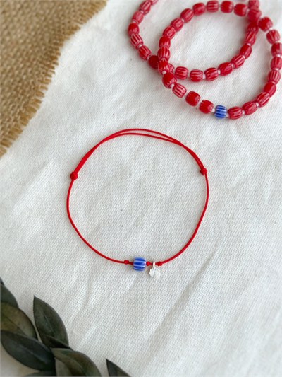 Chawla Kırmızı Minimal Sallantılı Gümüş Bileklik 