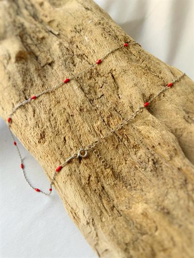 Kırmızı Mineli Gümüş Kolye