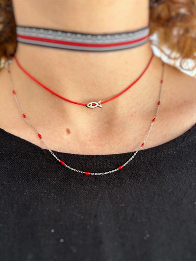 Kırmızı Mineli Gümüş Kolye