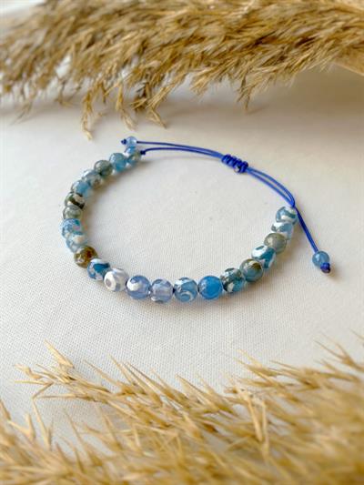 Mavi Çizgili Akik Unisex Bileklik