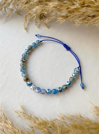 Mavi Çizgili Akik Unisex Bileklik