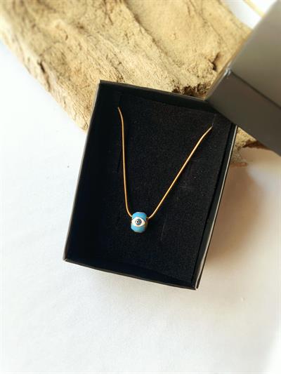 Mineli Nazar Boncuğu Çelik Kolye