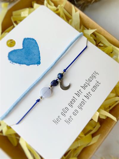 Minimal Ay Bileklik Lapis Lazuli ve Kalsedon