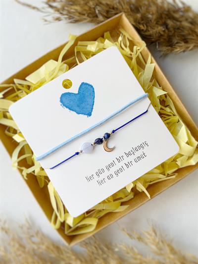 Minimal Ay Bileklik Lapis Lazuli ve Kalsedon