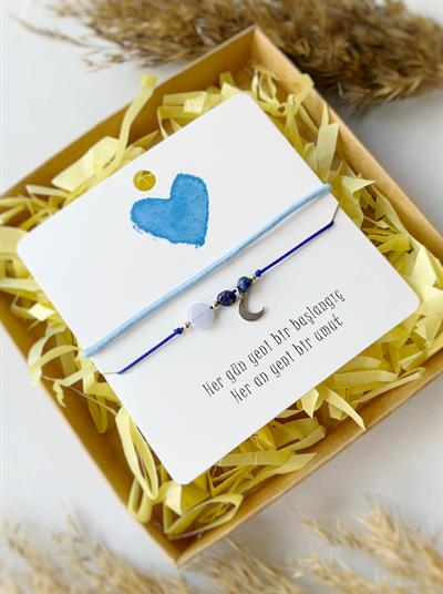 Minimal Ay Bileklik Lapis Lazuli ve Kalsedon