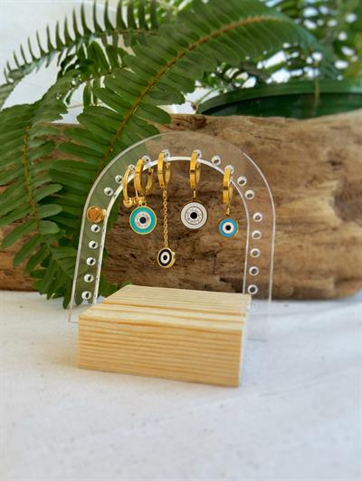 Nazar Çelik Küpe Seti + Küpelik