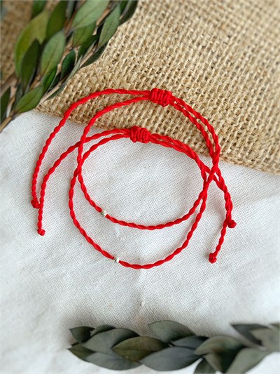Red String 925 Ayar Gümüş Dorika Toplu 2li Kırmızı İp Çift Bileklik