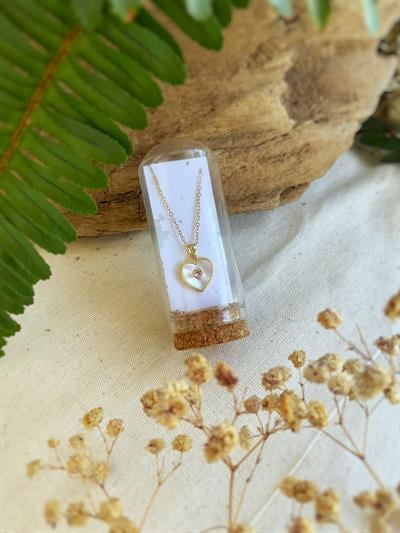 Sedefli Çelik Kalp Kolye